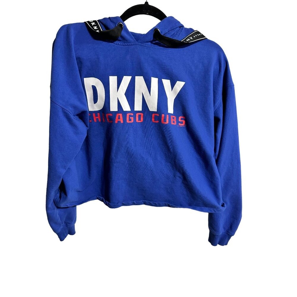 DKNY Sport Chicago Cubs Hoodie Cropped Royal‎ Blue MLB Graphic Sweatshirt L/XL